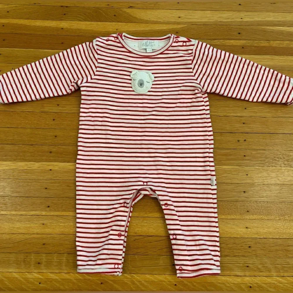 Albetta crochet bear red/white stripe long sleeve jumpsuit
